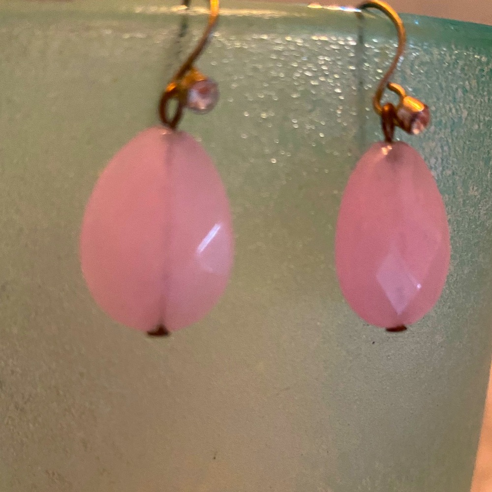 Pink Faceted Teardrop Earrings – Gold Hook with Crystal Accent